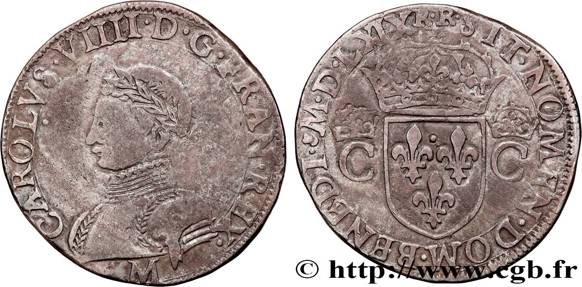 CHARLES IX Teston, 2e type 1569 Toulouse VF