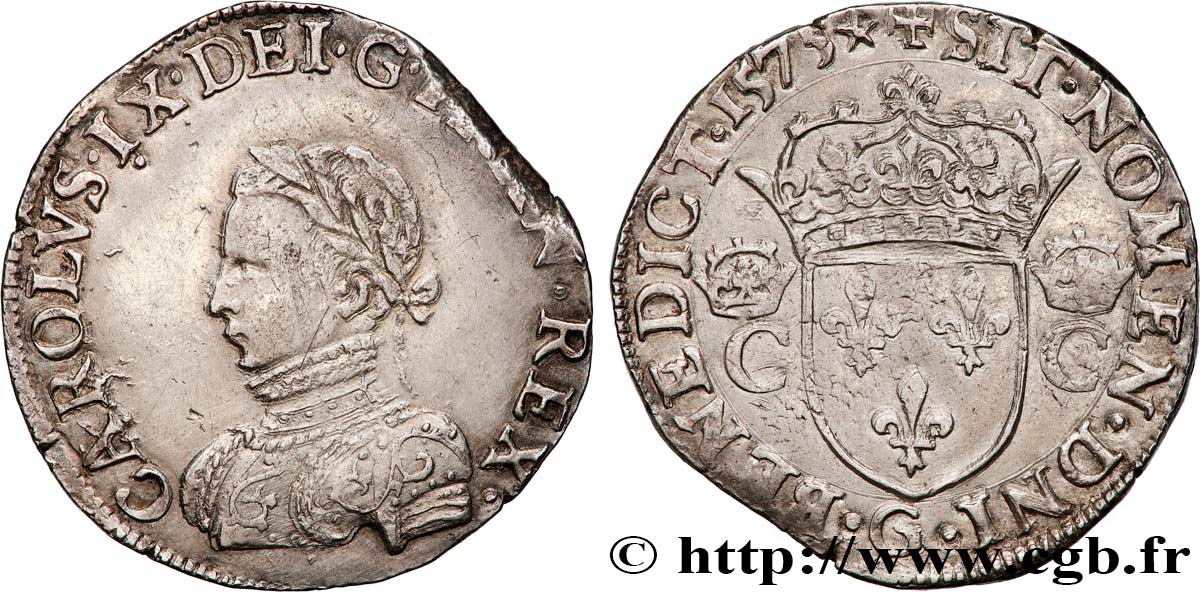 HENRY III. COINAGE IN THE NAME OF CHARLES IX Teston, 2e type 1575 Poitiers AU