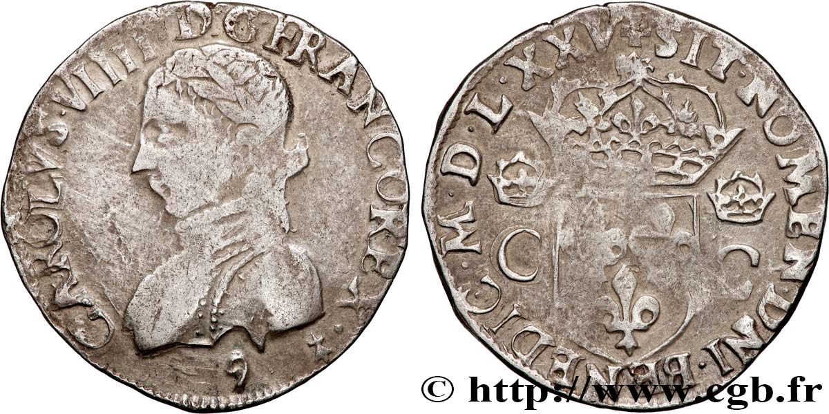 HENRY III. COINAGE AT THE NAME OF CHARLES IX Teston, 2e type 1575 (MDLXXV) Rennes VF