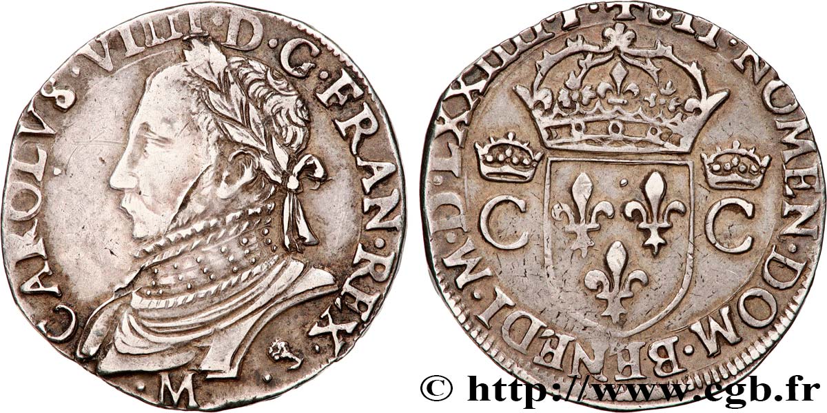 CHARLES IX Teston, 10e type 1574 Toulouse XF