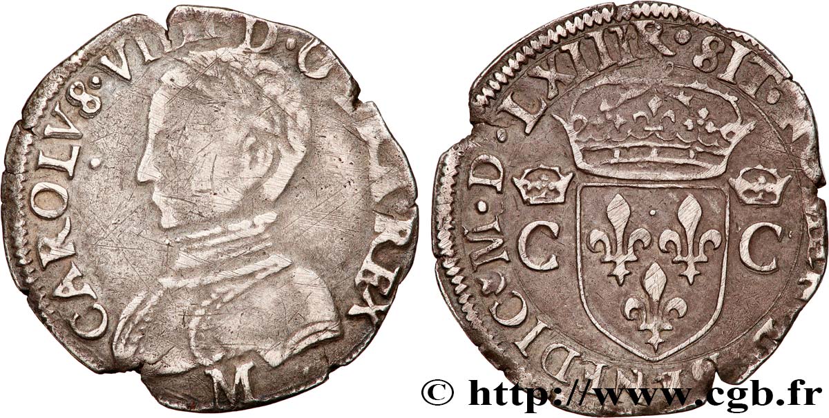 CHARLES IX Demi-teston, 2e type 1563 Toulouse BC+