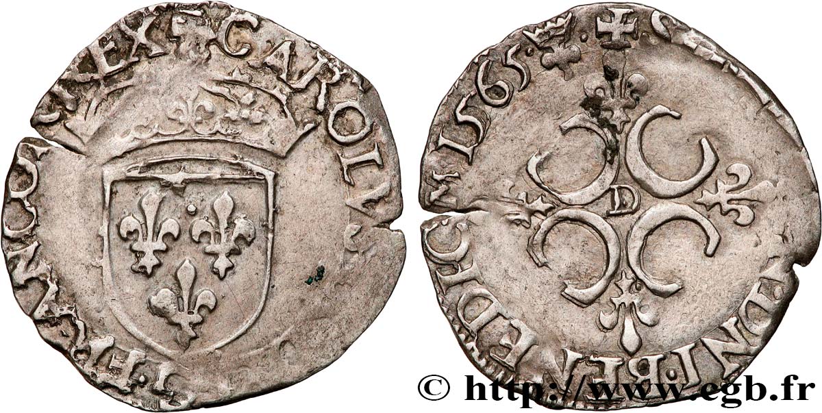 CHARLES IX Sol parisis , 1er type 1565 Lyon fSS