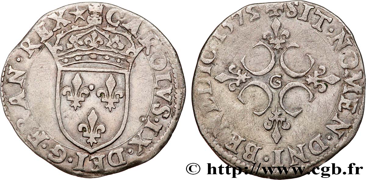 CHARLES IX Sol parisis, 1er type 1572 Poitiers MBC