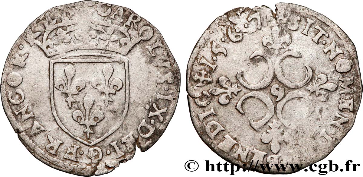 CHARLES IX Sol parisis , 1er type 1567 Rennes fSS