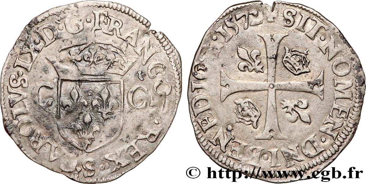 CHARLES IX Douzain aux deux C, 1er type 1572 Troyes TTB