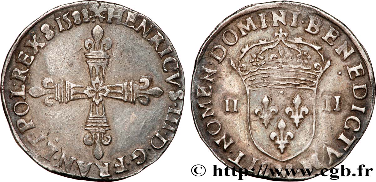 HENRY III Quart d écu, croix de face 1588 Toulouse XF