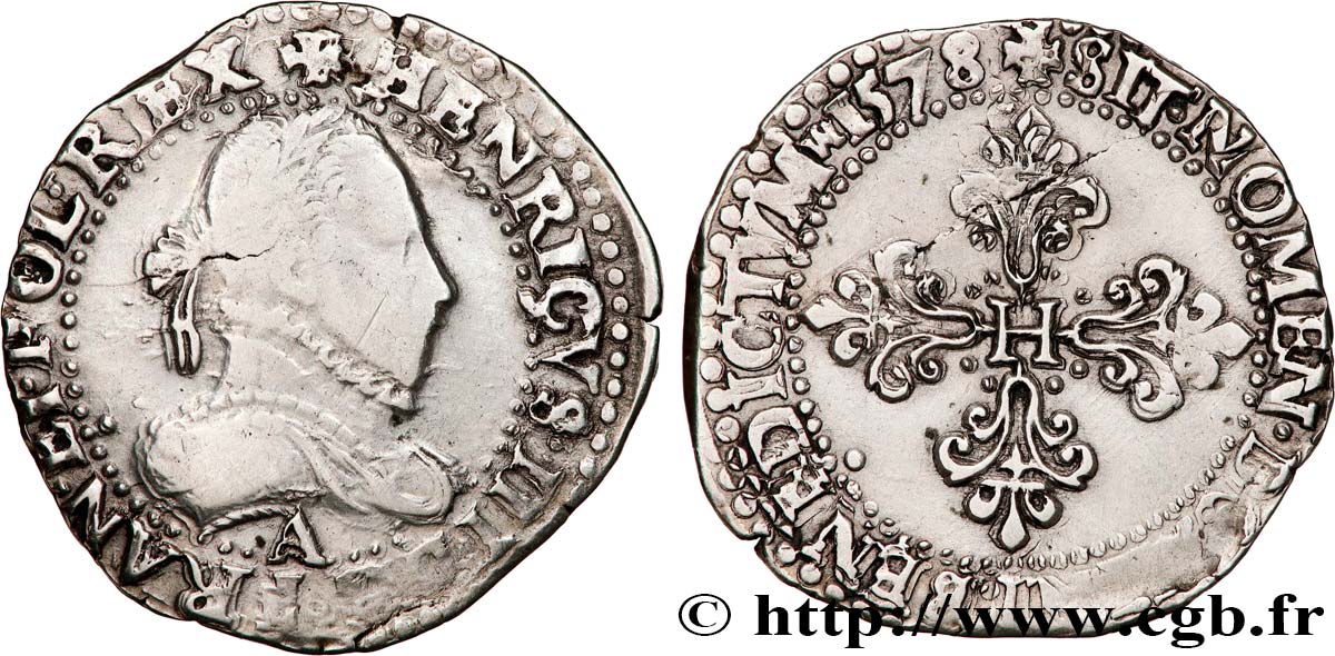 HENRY III Demi-franc au col gaufré 1578 Paris fSS