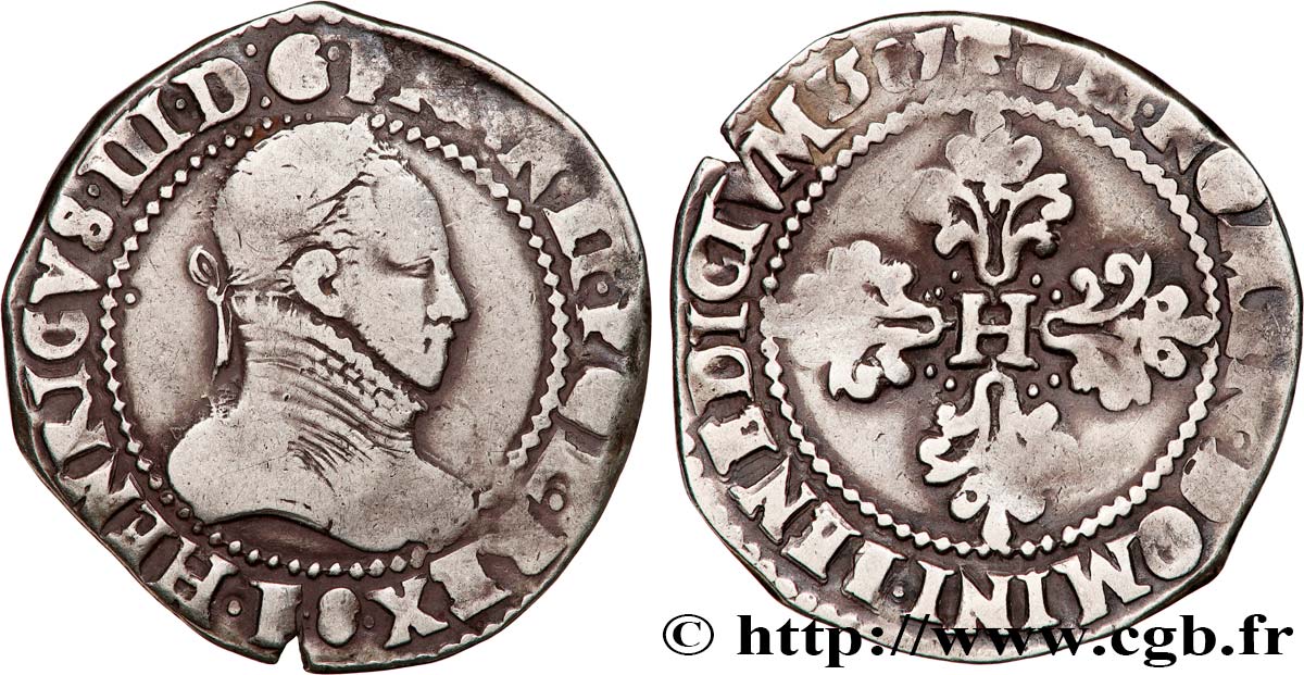 HENRY III Demi-franc au col gaufré 1587 Angers BC