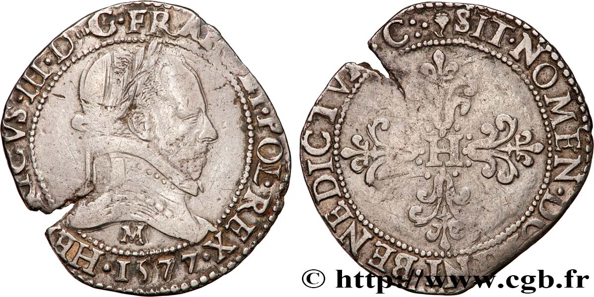 HENRY III Demi-franc au col plat 1577 Toulouse VF