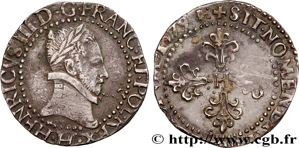 HENRY III Quart de franc au col plat 1579 La Rochelle MBC/BC+