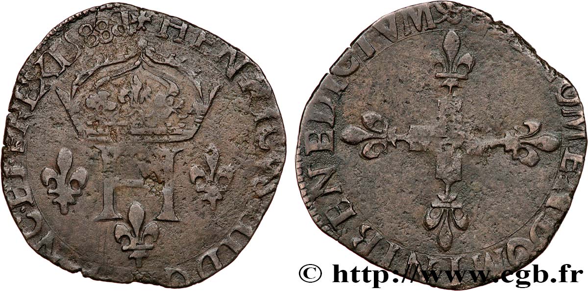 HENRY III Double sol parisis, 2e type 1588 Aix-en-Provence q.BB