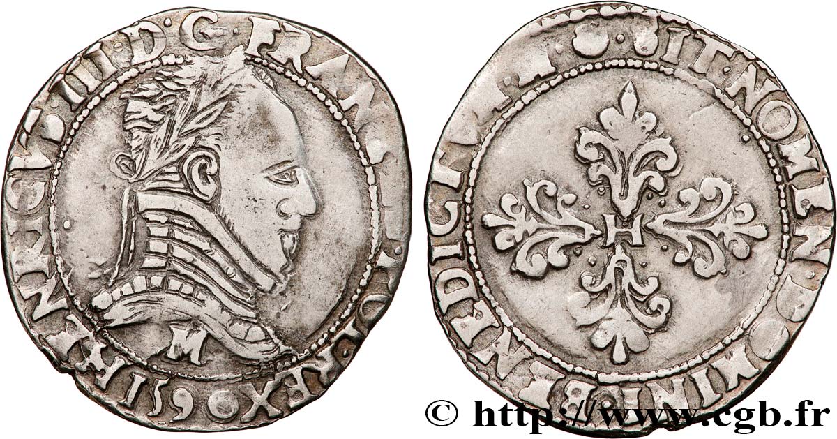 LIGUE. COINAGE AT THE NAME OF HENRY III Demi-franc au col plat 1590 Toulouse fSS