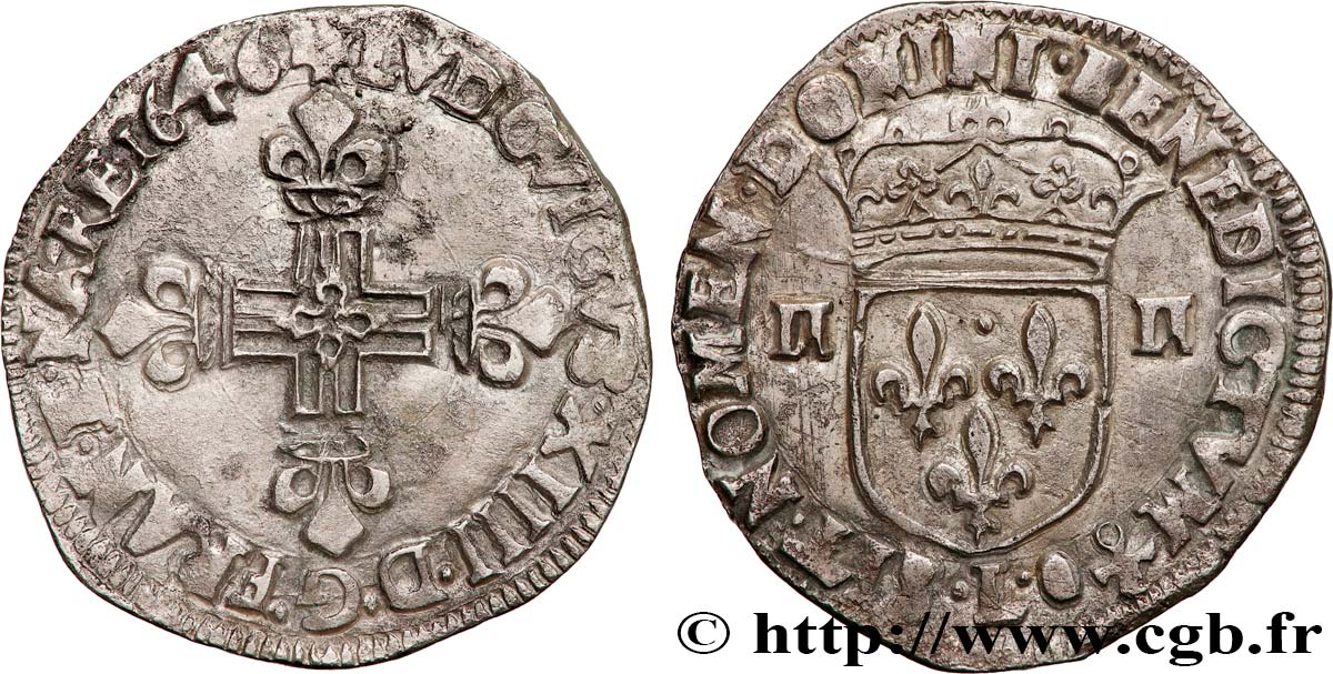 LOUIS XIV  THE SUN KING  Quart d écu, titulature côté croix 1646 Bayonne SS