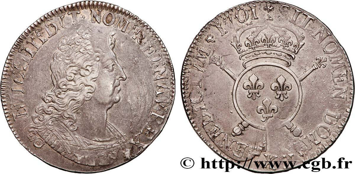 LOUIS XIV  THE SUN KING  Écu aux insignes 1701 Paris SS