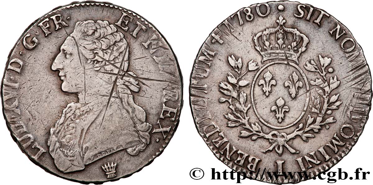 LOUIS XVI Écu aux branches d olivier 1780 Limoges VF/XF