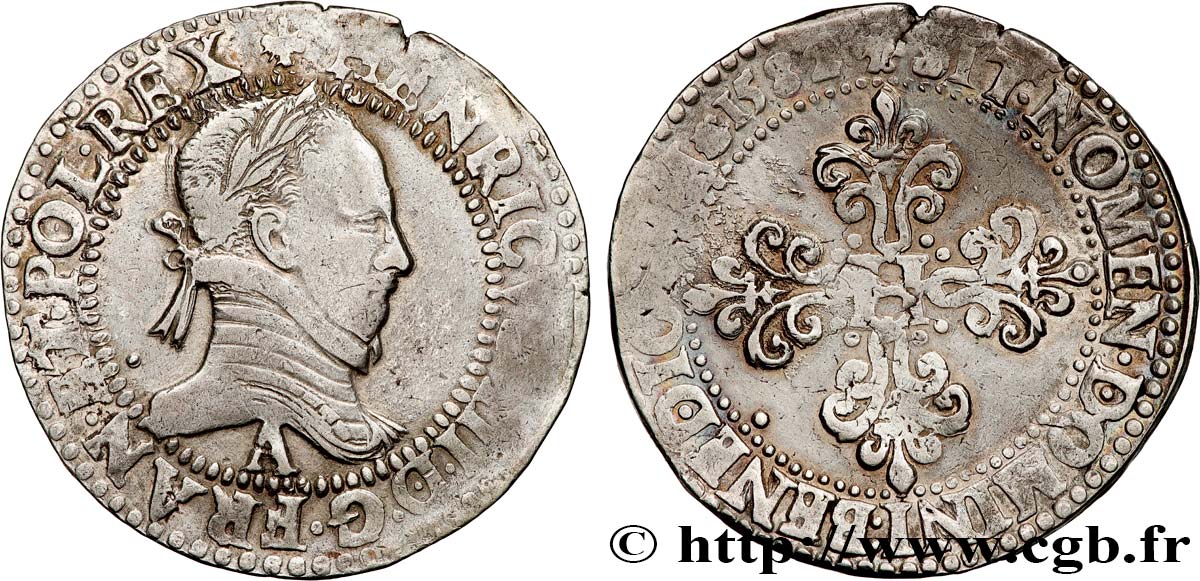 HENRY III Franc au col plat 1582 Paris BC+