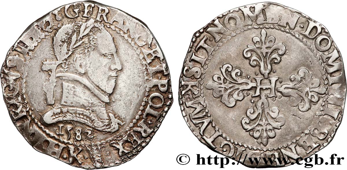 HENRI III Franc au col plat 1582 Bordeaux TB+