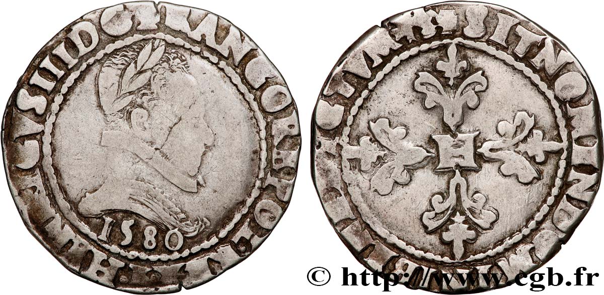 HENRY III Franc au col plat 1580 Bayonne VF