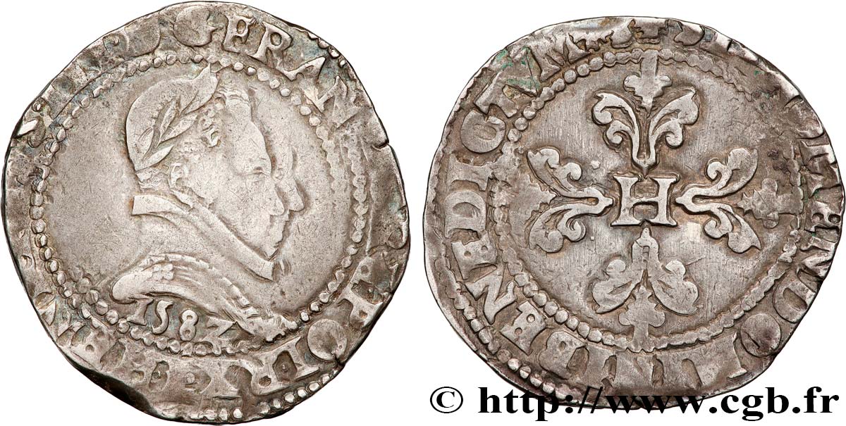 HENRI III Franc au col plat 1582 Bayonne TB