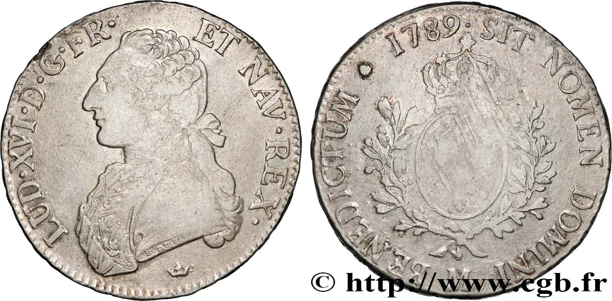 LOUIS XVI Écu aux branches d olivier 1789 Toulouse VF