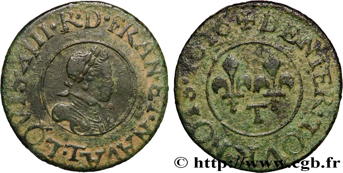 LOUIS XIII LE JUSTE Denier tournois, type 2 1616 Nantes TB/TB+