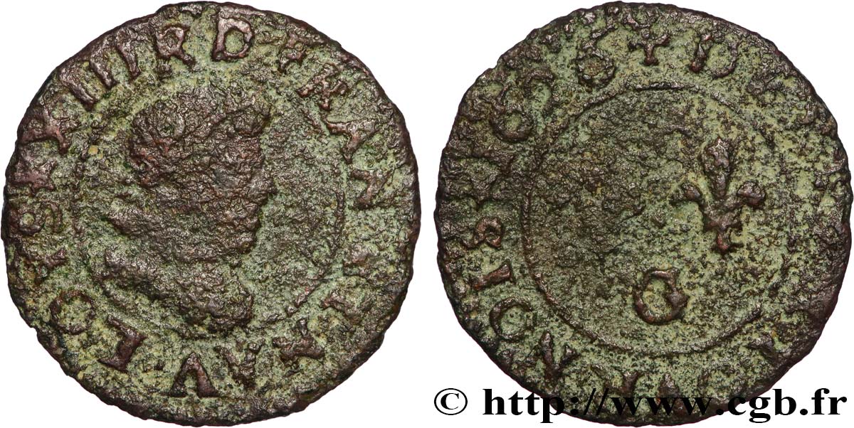 LOUIS XIII  Denier tournois, type 2 de Poitiers 1626 Poitiers S