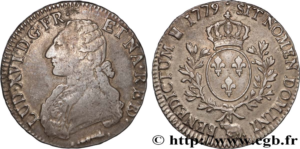 LOUIS XVI Écu aux branches d olivier 1779 Pau VF/XF