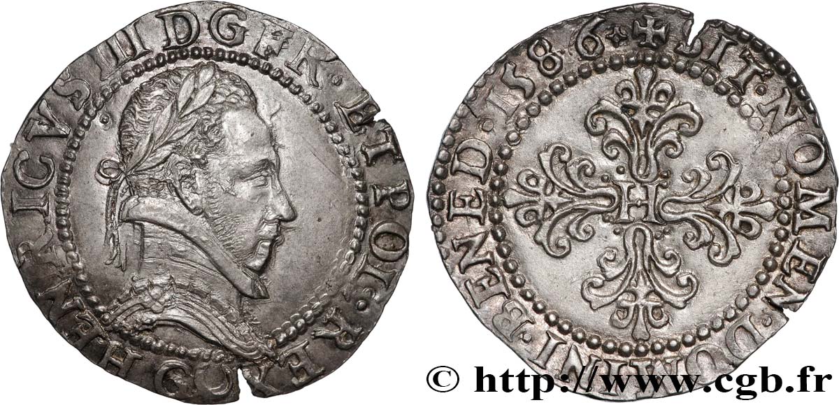 LIGUE. COINAGE AT THE NAME OF HENRY III Demi-franc au col plat 1586 (1591-1592) Poitiers AU