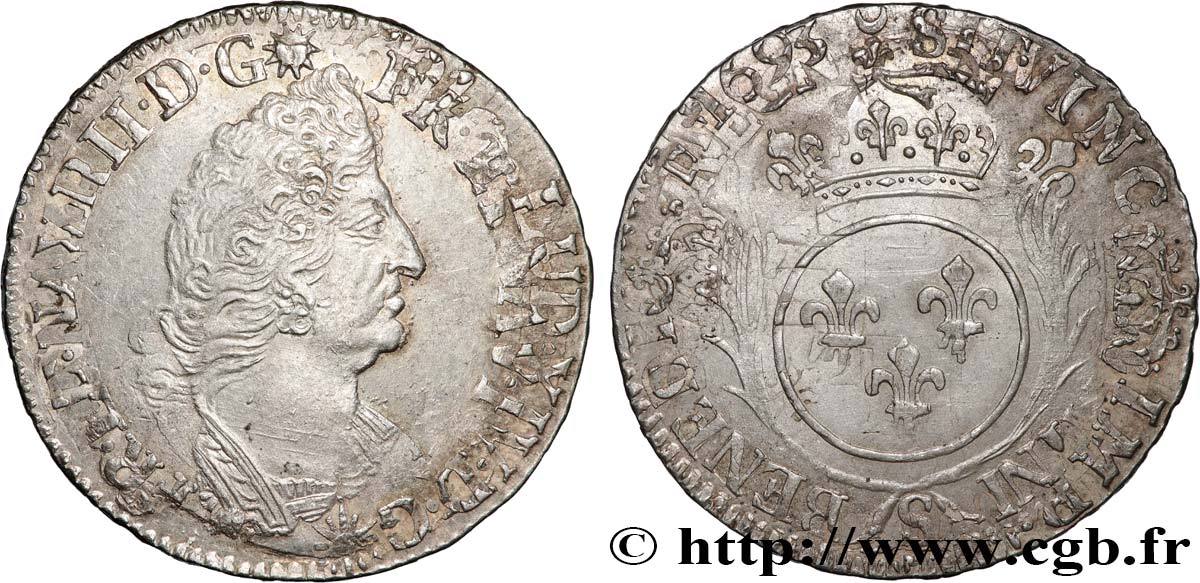 LOUIS XIV  THE SUN KING  Demi-écu aux palmes 1693 Reims AU