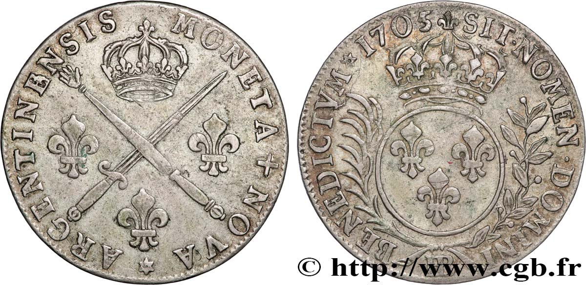 LOUIS XIV  THE SUN KING  Trente-trois sols aux insignes 1705 Strasbourg AU