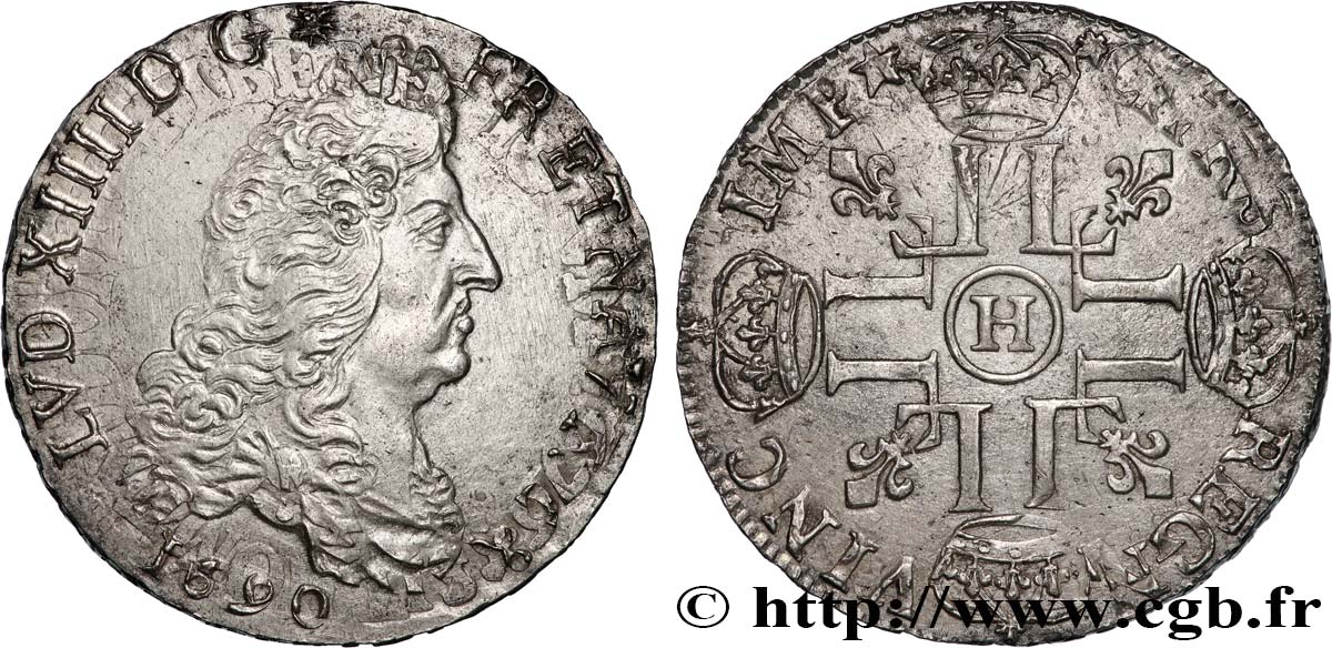 LOUIS XIV LE GRAND OU LE ROI SOLEIL Demi-écu aux huit L, 1er type 1690 La Rochelle SUP/TTB+