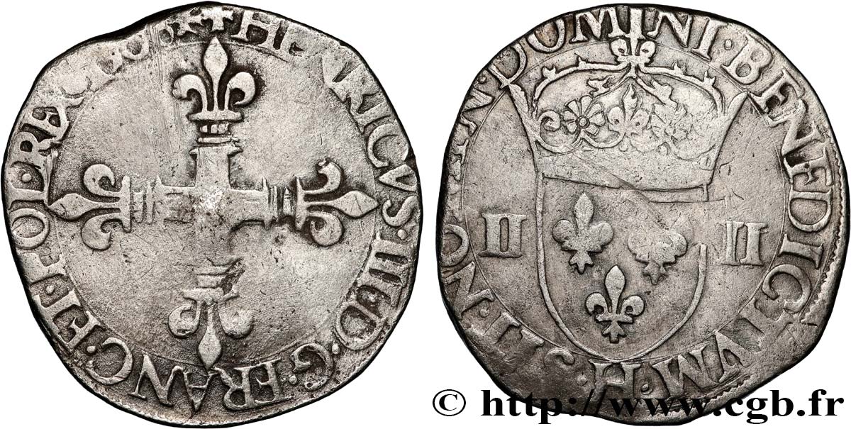 HENRI III Quart d&nbsp;écu, croix de face n.d. La Rochelle TB+