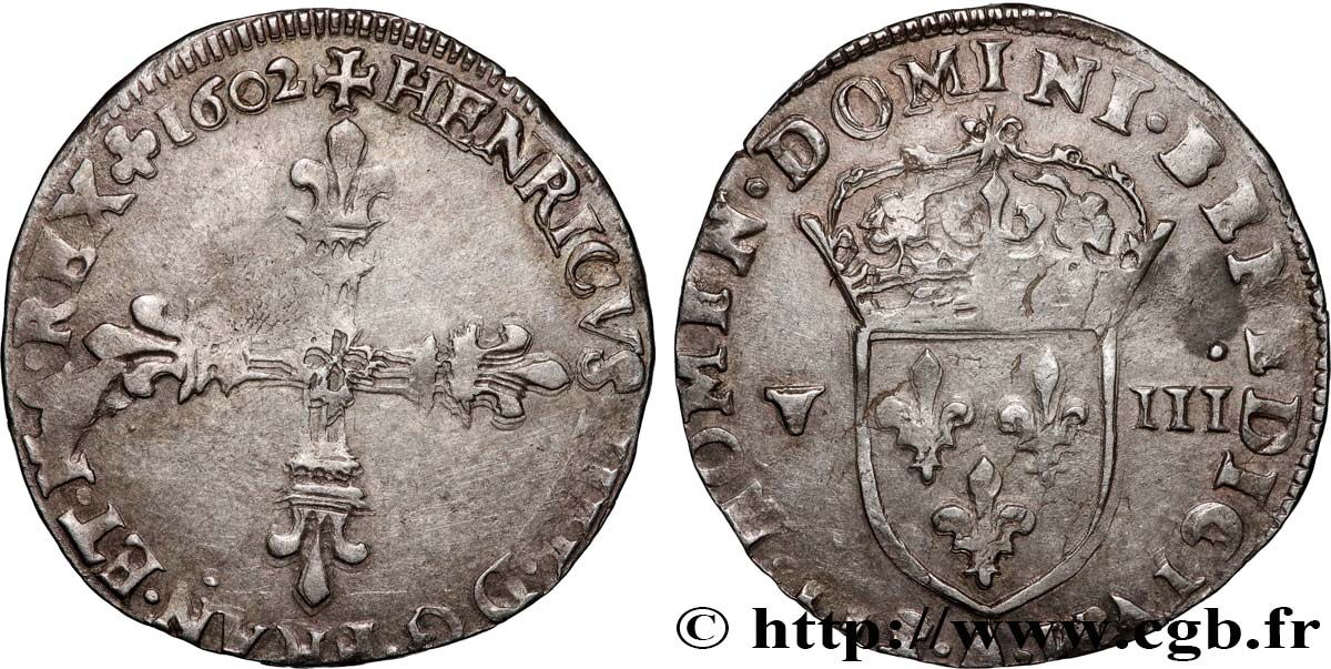 HENRY IV Huitième d écu, croix fleurdelisée de face 1602 Paris fSS/S