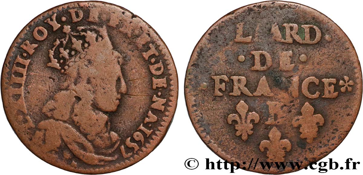 LOUIS XIV  THE SUN KING  Liard, 2e type 1657 Acquigny BC