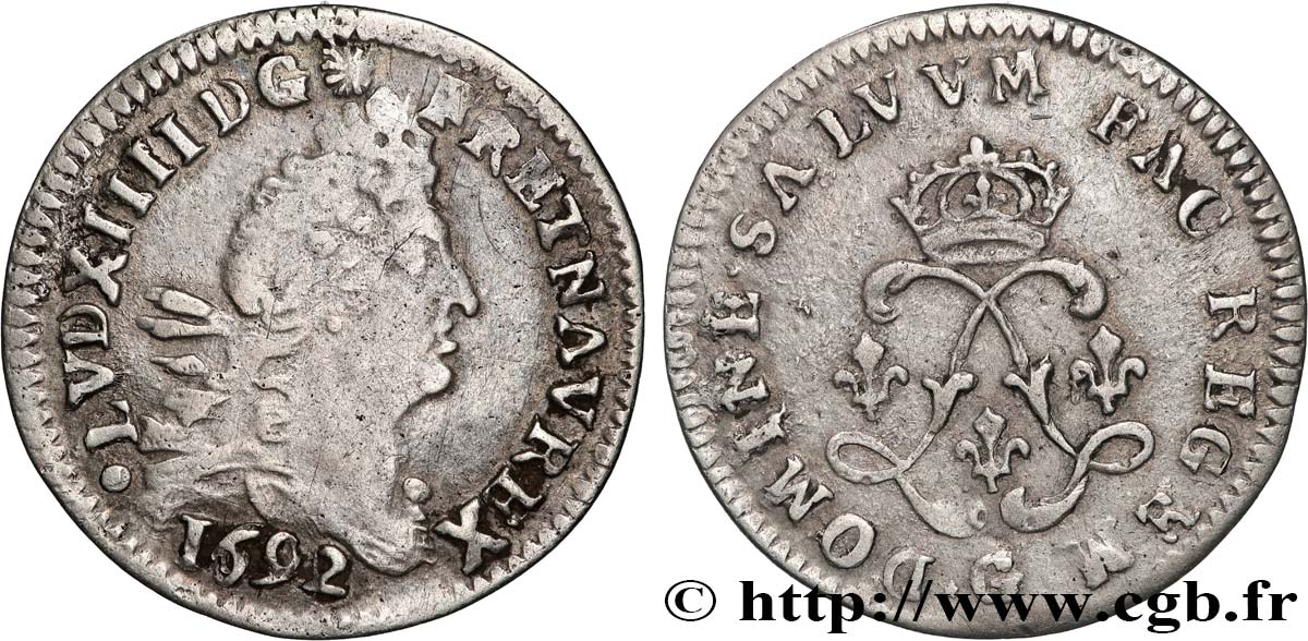 LOUIS XIV  THE SUN KING  Quatre sols aux deux L 1692 Poitiers SS