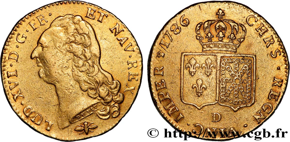 LOUIS XVI Double louis d’or aux écus accolés 1786 Lyon VF/XF