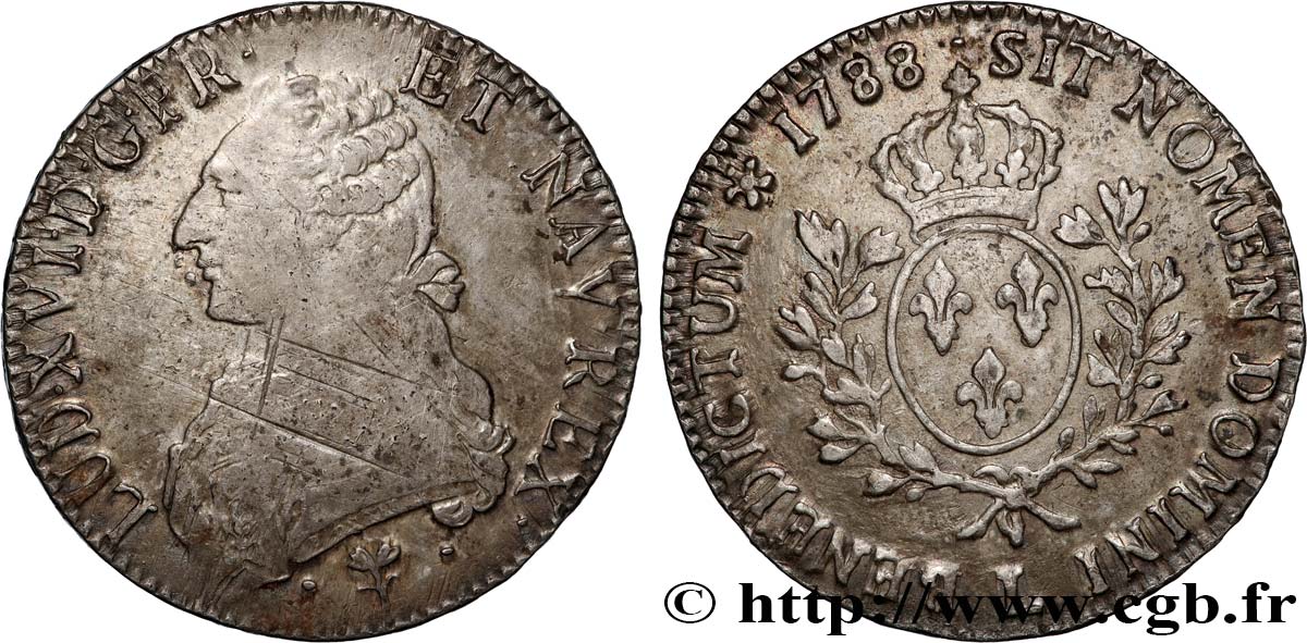 LOUIS XVI Écu aux branches d olivier 1788 Bayonne VF/XF