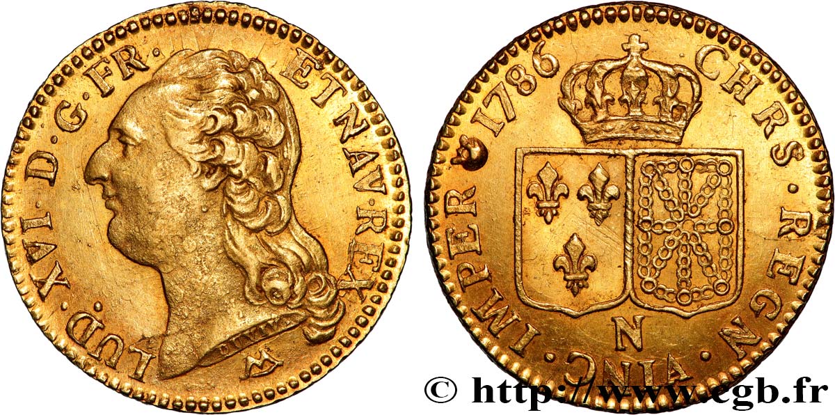 LOUIS XVI Louis d or aux écus accolés 1786 Montpellier MBC+/EBC