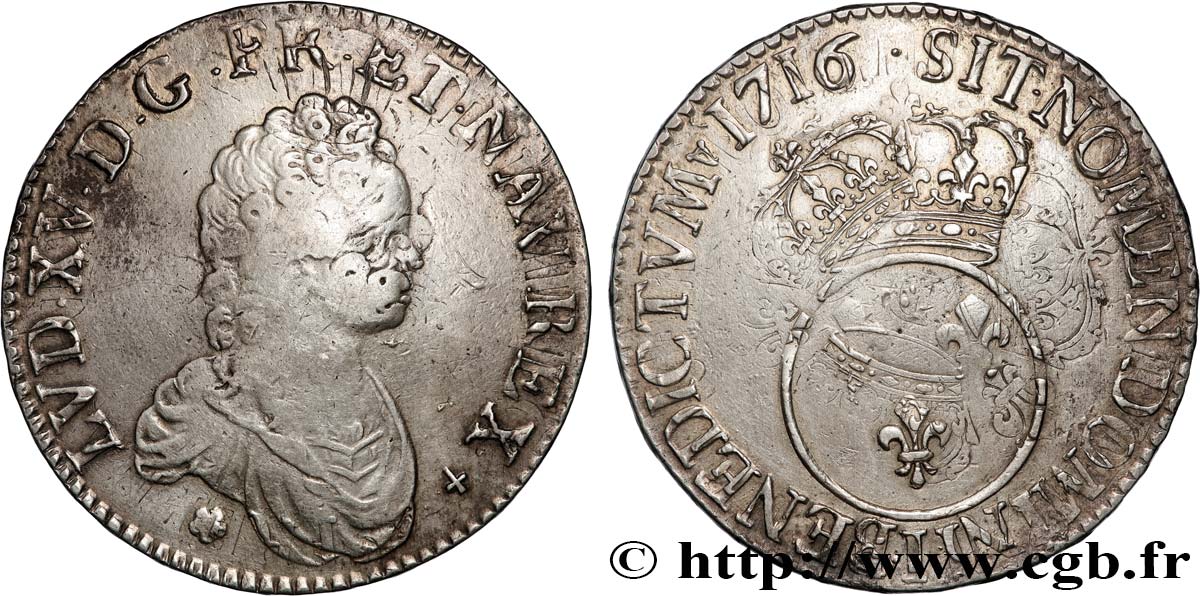 LOUIS XV  THE WELL-BELOVED  Écu dit  vertugadin  1716 Limoges BC+