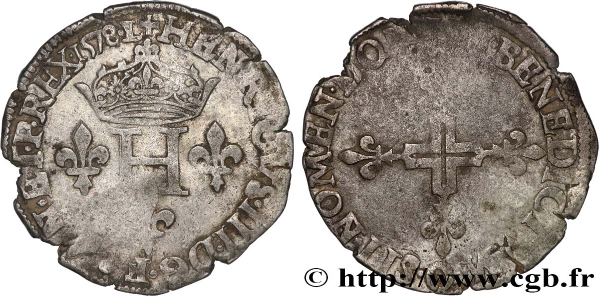 HENRY III Double sol parisis, 2e type 1578 Riom BC+