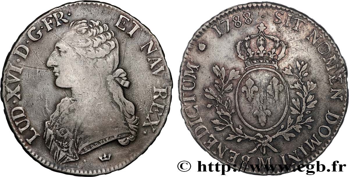 LOUIS XVI Écu aux branches d olivier 1788 Toulouse TB+/TTB