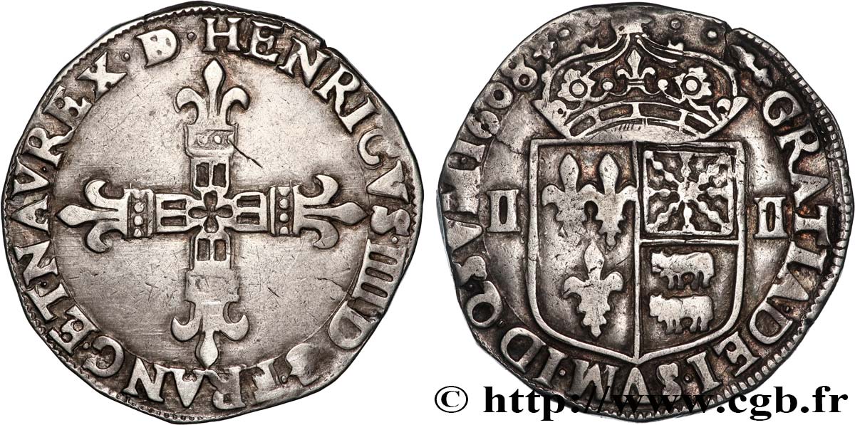 HENRY IV Quart d écu de Béarn 1608 Pau MBC