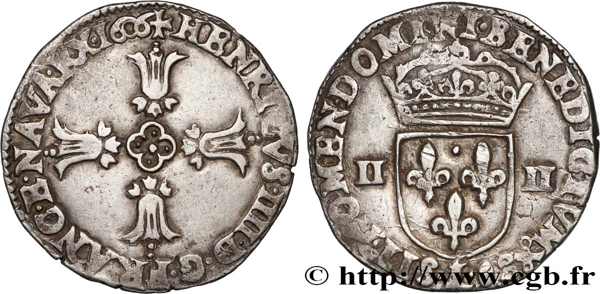 HENRY IV Quart d écu, croix feuillue de face 1606 Bayonne XF