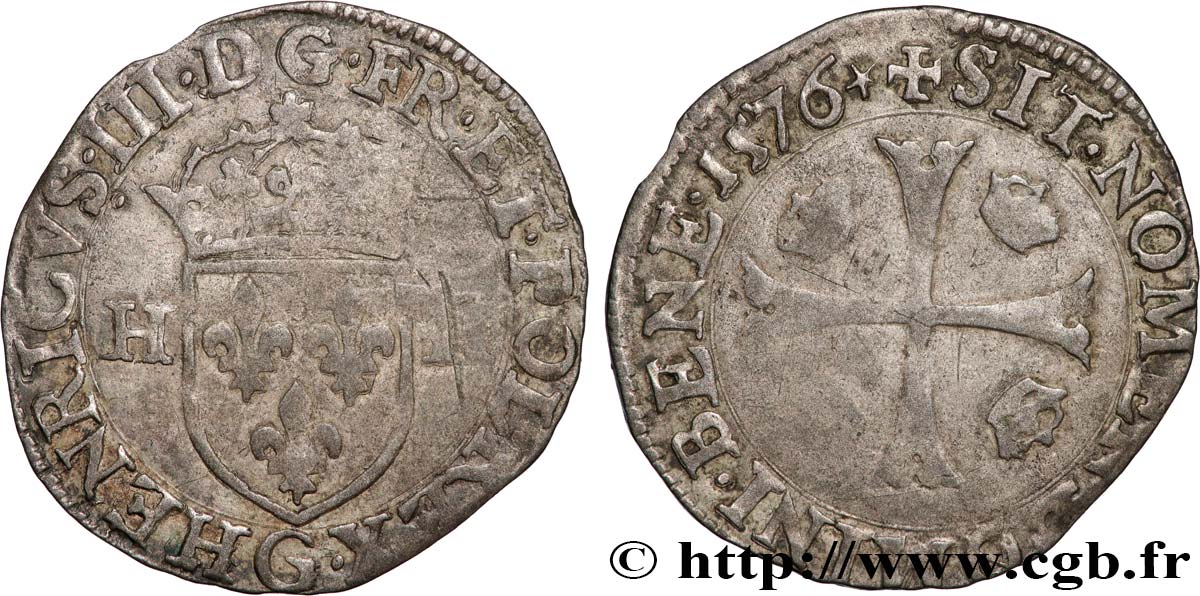 HENRY III Douzain aux deux H, 1er type 1576 Poitiers VF