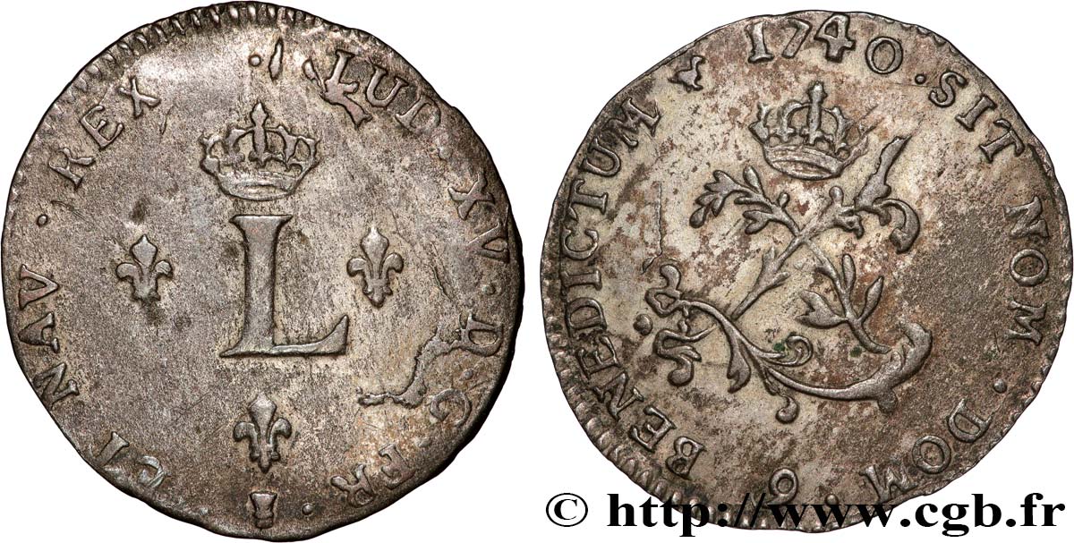 LOUIS XV DIT LE BIEN AIMÉ Double sol de billon 1740 Rennes TB+