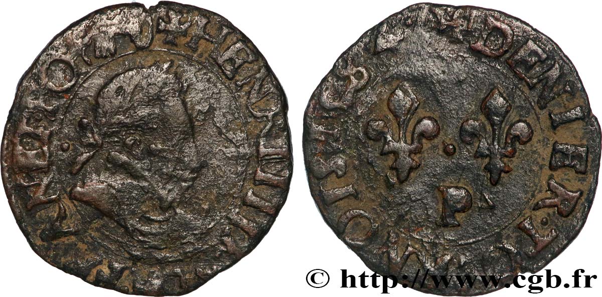 HENRY III Denier tournois, 2e type de Dijon 1584 Dijon VF