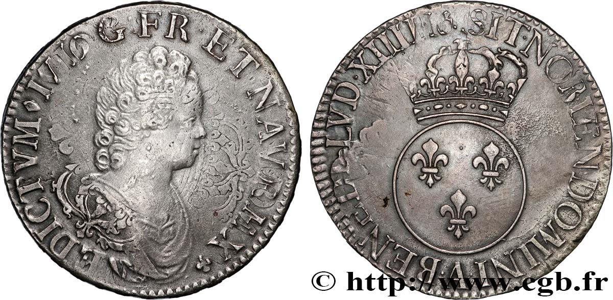 LOUIS XV  THE WELL-BELOVED  Écu dit  vertugadin  1716 Paris XF/AU