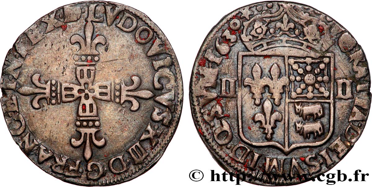 LOUIS XIII LE JUSTE Quart d écu de Béarn 1630 Pau TTB+
