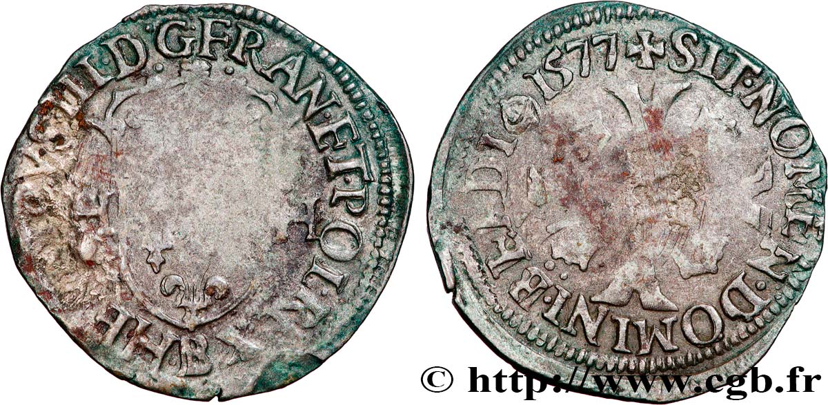 HENRY III Douzain aux deux H, 1er type 1577 Rouen fSS