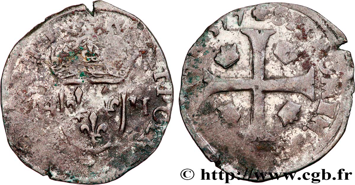 HENRI III Douzain aux deux H, 1er type 1577 Troyes B+